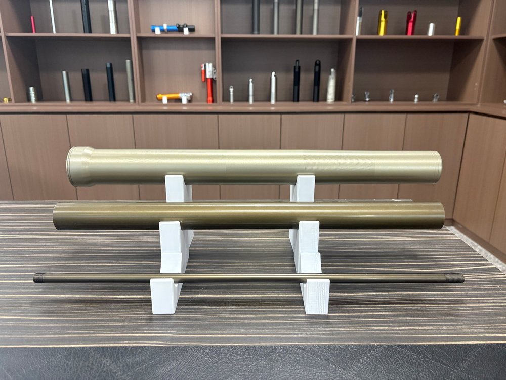 Aluminum tubes and piston rod samples on display